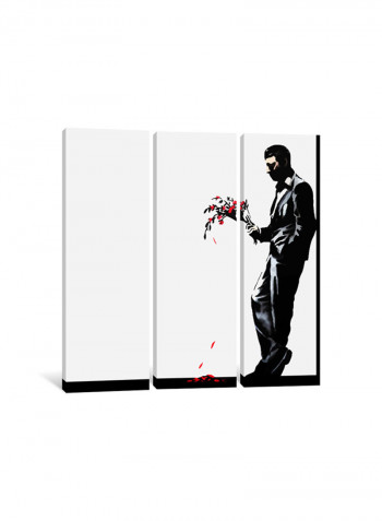 3-Piece Banksy Waiting In Vain At The Door Of The Club Canvas Painting Set Multicolour 150x150x3.5centimeter