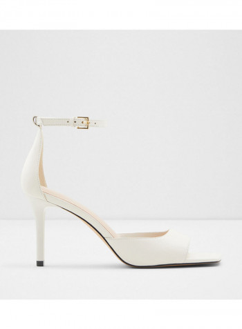 Asteama Adjustable Buckle Peep Toe Heeled Sandals White