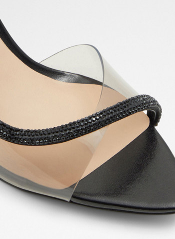 Zardodith Embellished Strap Heeled Sandals Black/Beige