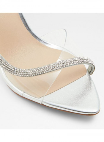Zardodith Embellished Strap Heeled Sandals Silver