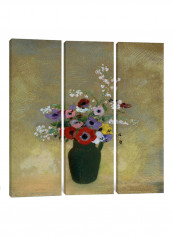 3-Piece Canvas Print Large Green Vase With Mixed Flowers Wall Art Multicolour 150 x 150 x 3.5centimeter