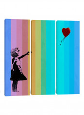 3-Piece Canvas Print Banksy Girl With Balloon Gloomy Bars Wall Art Multicolour 150 x 150 x 3.5centimeter