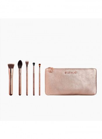 5-Piece Iconic Brush Set With Pouch وردي/أسود