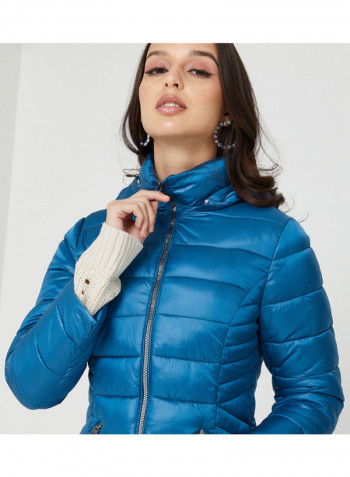 Quilted Hooded Jacket Blue