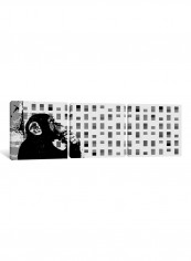 3-Piece Banksy The Thinker Monkey Grayscale Dots Panoramic Canvas Painting Set White/Black 150x50x3.5centimeter
