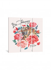 3-Piece Happy Tiger Canvas Painting Set Multicolour 150x150x3.5centimeter