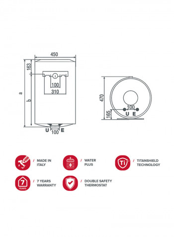 Vertical Electric Water Heater 50L PRO-1R  PRO-1R 50 V White