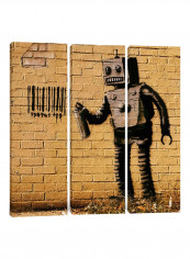 3-Piece Canvas Print Banksy Coney Island Barcode Robot Yellow Wall Art Multicolour 150 x 150 x 3.5centimeter