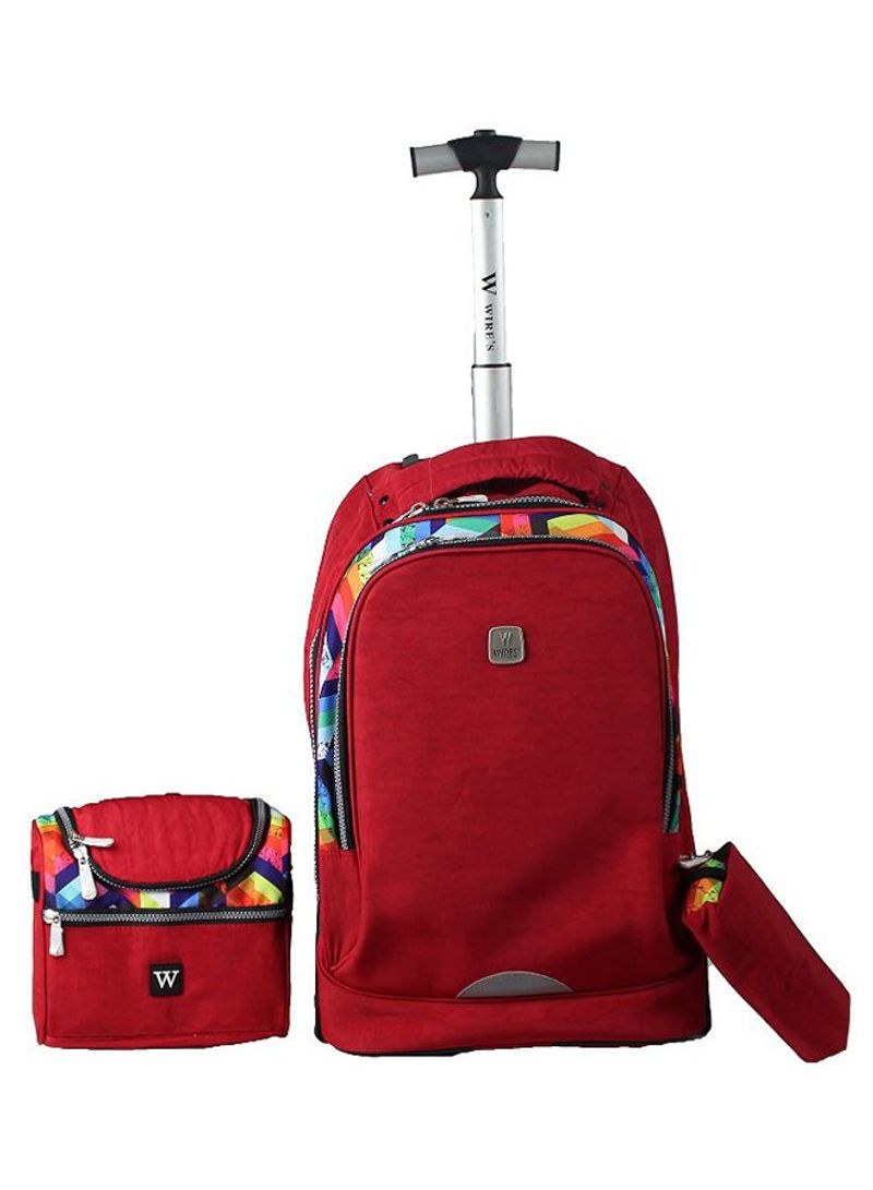 3-Piece Kids School Trolley Backpack Set Fits 20 Inches Red/Blue/Green