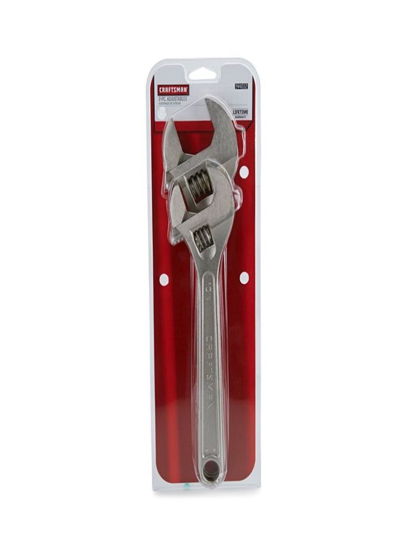 2-Piece Adjustable Steel Wrench Set Silver 25.4centimeter
