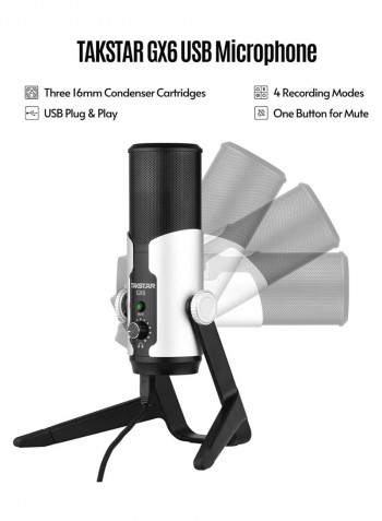 USB Desktop Stereo Digital Condenser Mic with Shock Mount TAKSTAR GX6  Silver
