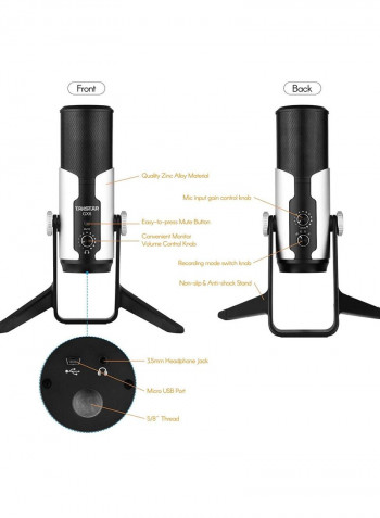 USB Desktop Stereo Digital Condenser Mic with Shock Mount TAKSTAR GX6  Silver