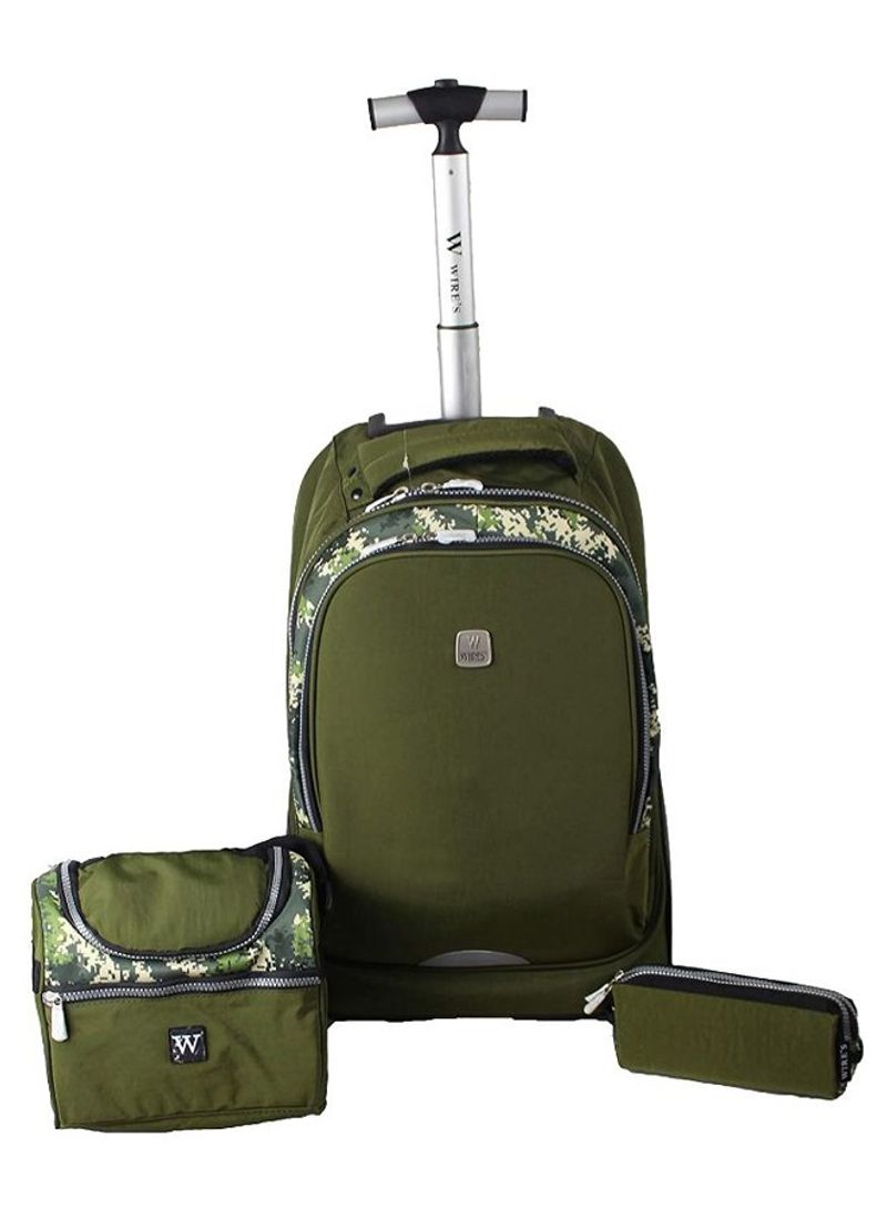 3-Piece Kids School Trolley Backpack Set Fits 20 Inches Green/Yellow/Grey