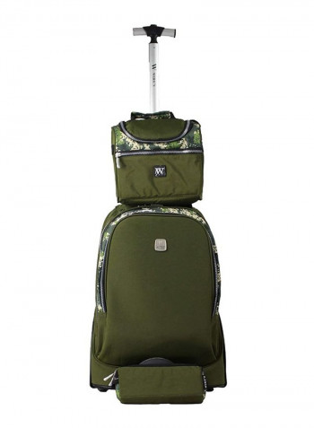 3-Piece Kids School Trolley Backpack Set Fits 20 Inches Green/Yellow/Grey