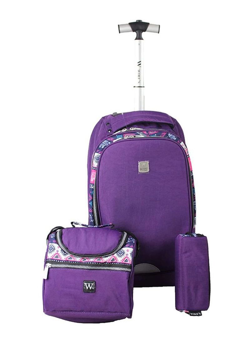 3-Piece Kids School Trolley Backpack Set Fits 20 Inches Purple/Pink/White