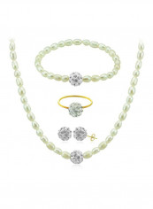 10 Karat Gold Crystal Balls And Pearls Strand Jewellery Set