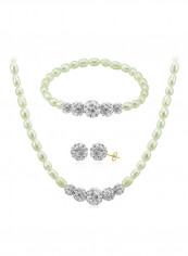 10K Gradual Crystal Balls And Pearls Strand Jewellery Set