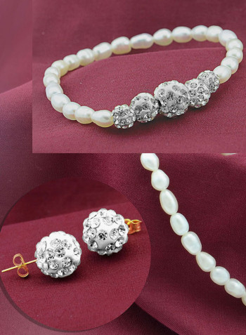 10K Gradual Crystal Balls And Pearls Strand Jewellery Set