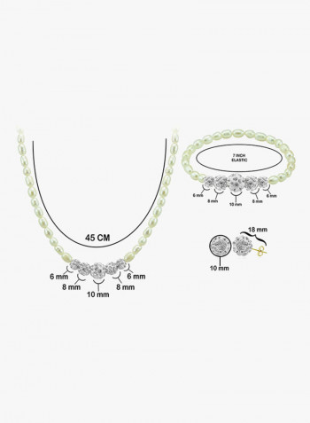 10K Gradual Crystal Balls And Pearls Strand Jewellery Set