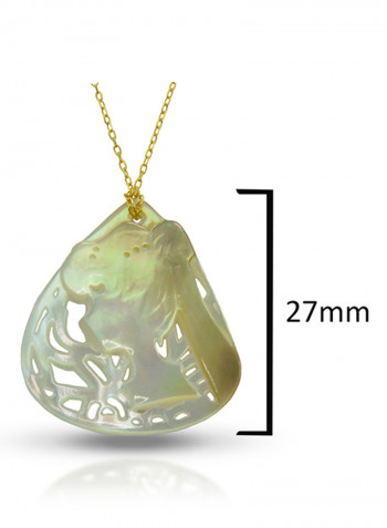 18 Karat Gold Lady Face Drop Shape Mother Of Pearl Pendant Necklace