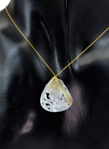 18 Karat Gold Lady Face Drop Shape Mother Of Pearl Pendant Necklace