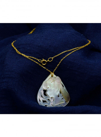 18 Karat Gold Lady Face Drop Shape Mother Of Pearl Pendant Necklace
