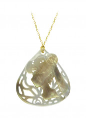 18 Karat Gold Lady Face Drop Shape Mother Of Pearl Pendant Necklace