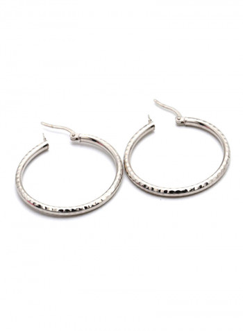 18 Karat White Gold Round Textured Hoop Earrings