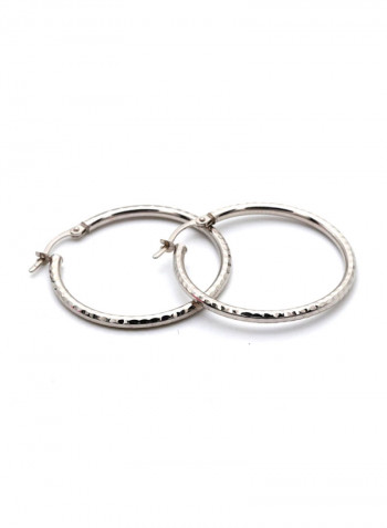 18 Karat White Gold Round Textured Hoop Earrings