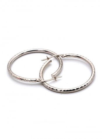 18 Karat White Gold Round Textured Hoop Earrings