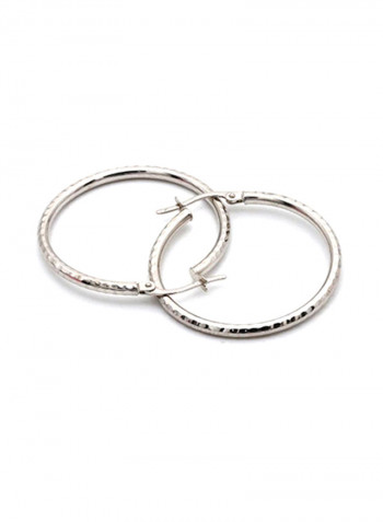 18 Karat White Gold Round Textured Hoop Earrings