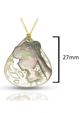 18 Karat Gold Lady Face Drop Shape Mother Of Pearl Pendant Necklace