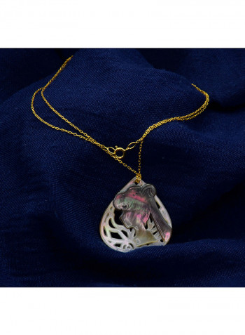 18 Karat Gold Lady Face Drop Shape Mother Of Pearl Pendant Necklace