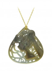 18 Karat Gold Lady Face Drop Shape Mother Of Pearl Pendant Necklace
