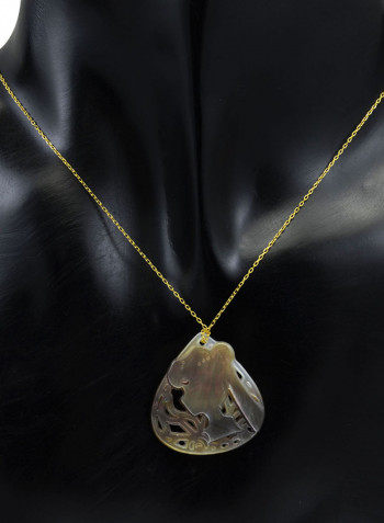 18 Karat Gold Lady Face Drop Shape Mother Of Pearl Pendant Necklace