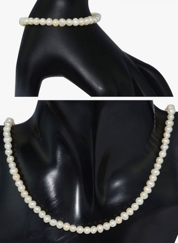 18K Gold White Pearl Jewellery Set
