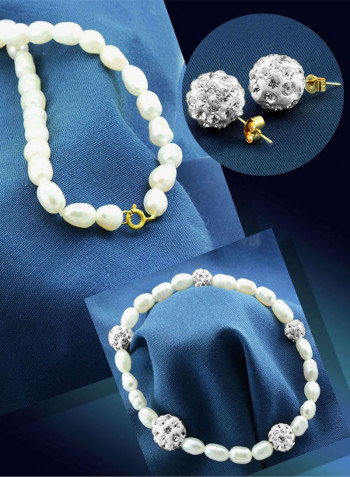 18K Gradual Crystal Balls And Pearls Strand Jewellery Set