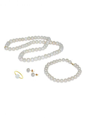 10 Karat Gold Pearl Strand 4 Piece Jewellery Set