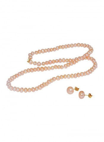 3-Piece 18 Karat Gold Pearl Necklace And Earring Jewellery Set