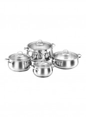 8-Piece Mona Cookware Set Silver 2xLarge Pot (24), 1xMedium Pot (20), Small Pot  (16)cm