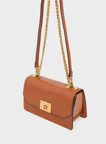 Croc Effect Crossbody Bag Brown