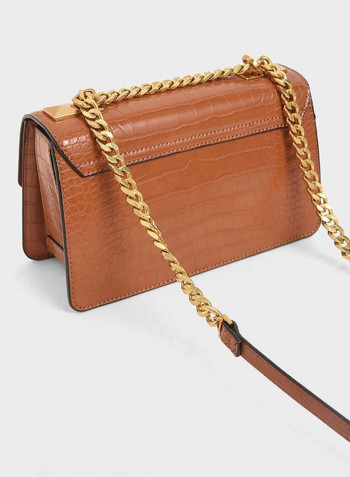 Croc Effect Crossbody Bag Brown