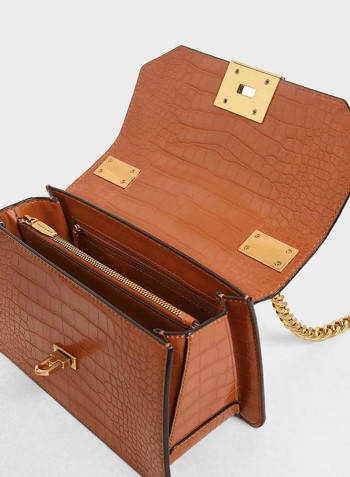 Croc Effect Crossbody Bag Brown