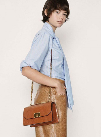 Croc Effect Crossbody Bag Brown