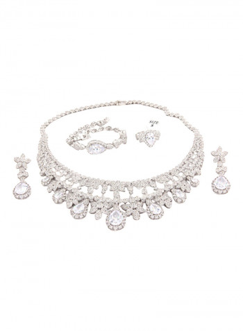 5 Piece Floral Zirconia Rhodium Plated Necklace Set