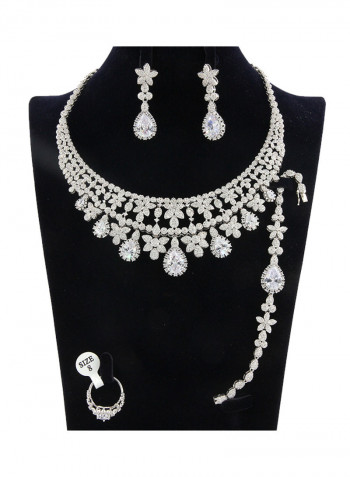5 Piece Floral Zirconia Rhodium Plated Necklace Set