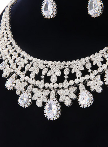 5 Piece Floral Zirconia Rhodium Plated Necklace Set