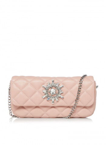 Bedazzle Diamante Trim Clutch Light Pink