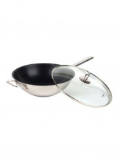 Stainless Steel Rust Resistant Frying Pan with Glass Lid Silver/Black/Clear 11.8inch