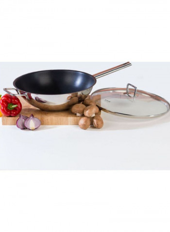 Stainless Steel Rust Resistant Frying Pan with Glass Lid Silver/Black/Clear 11.8inch